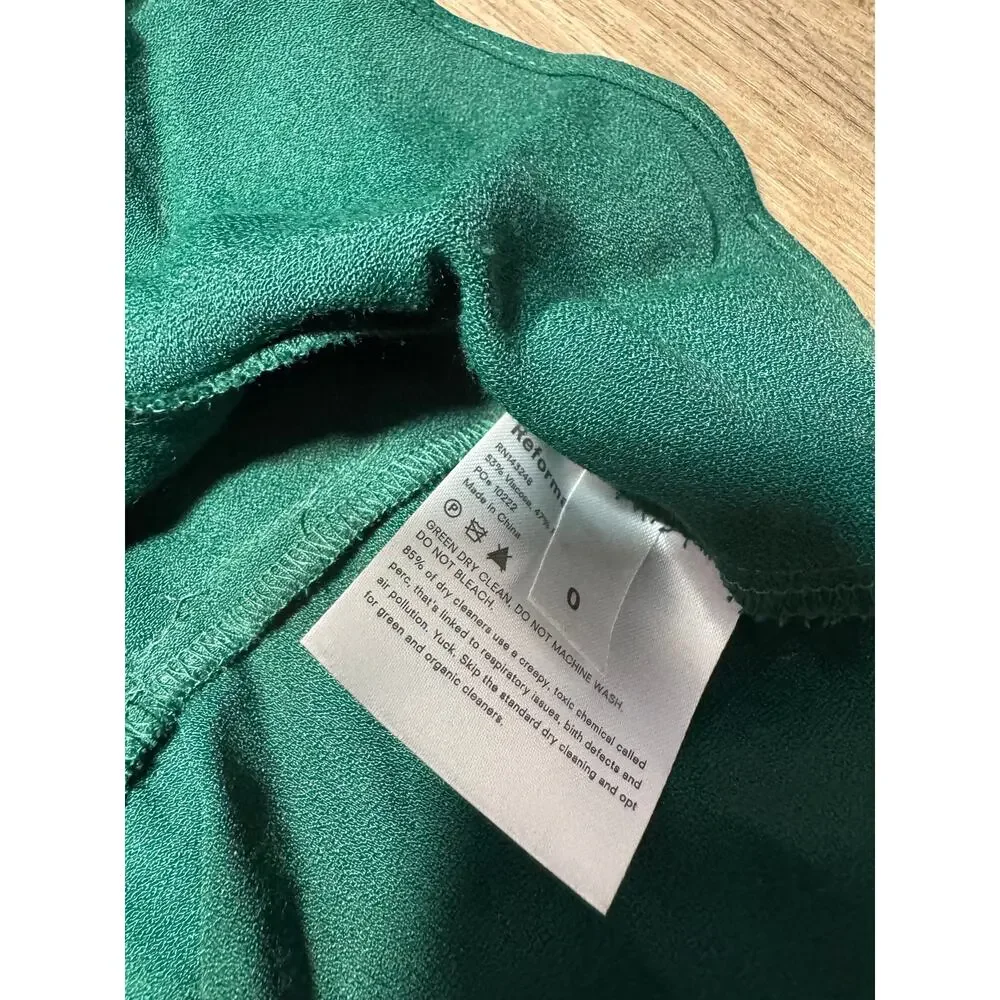 Reformation Women's Deep Green Square Neck Puff Sleeve Top